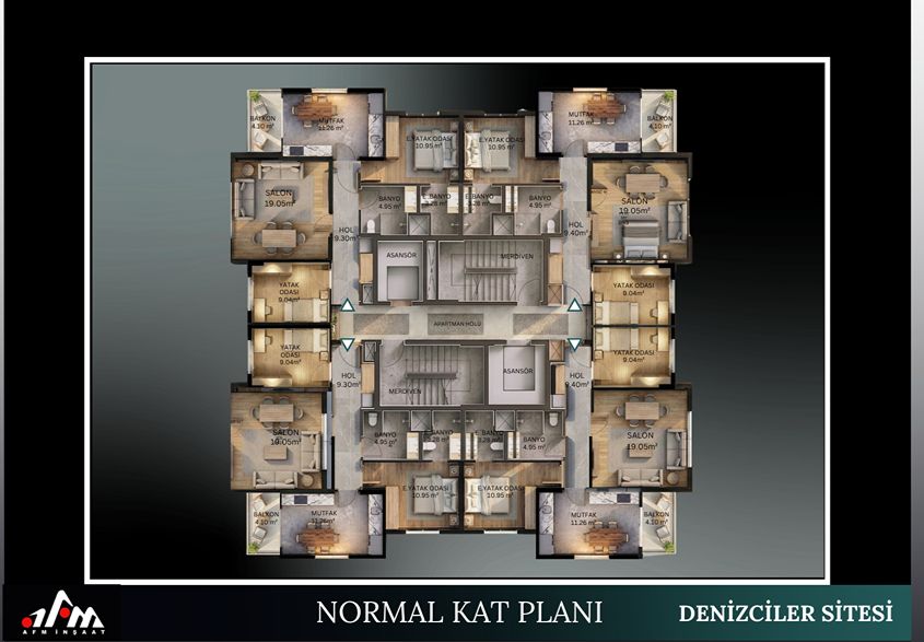 Denizciler Sitesi normal kat planı